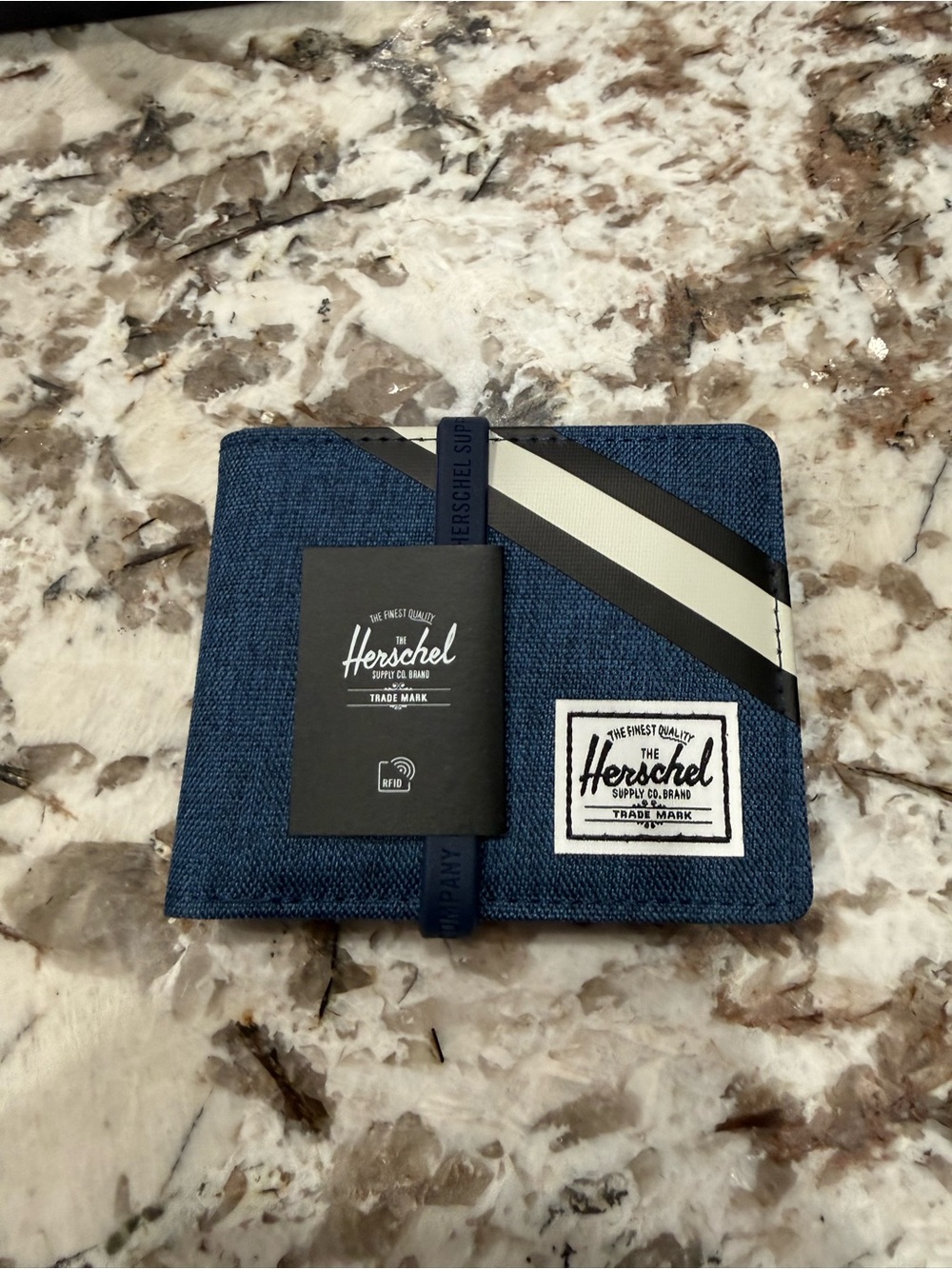 Herschel Supply Company Blue Canvas Card Holder with Diagonal Stripe